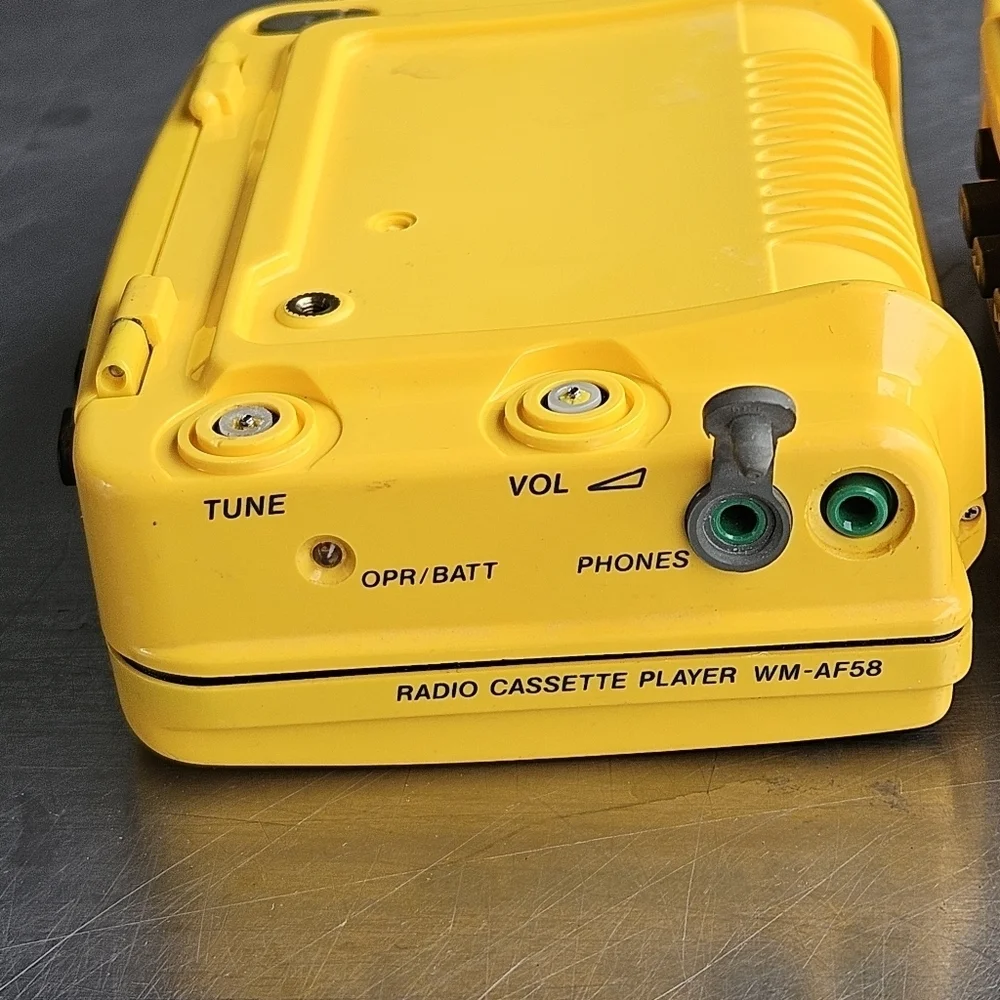 TWO Vintage Sony Yellow Sports Walkman WM-AF58 Radio Cassette Player Solar Alarm